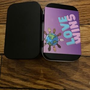 Black tin stash box, love wins